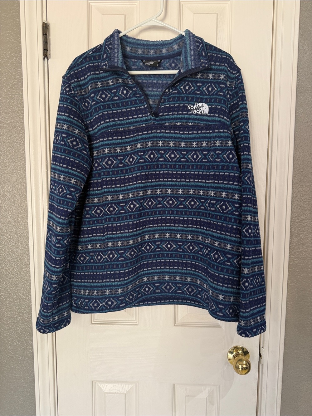 The North Face Men's Tsillan 1/4 Zip Sweatshirt - Navy Fair Isle size Large